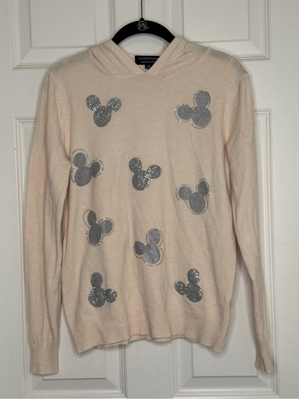 S. Christina Disney Cashmere Hoodie Sweater Mickey Mouse rhinestone Size L XL